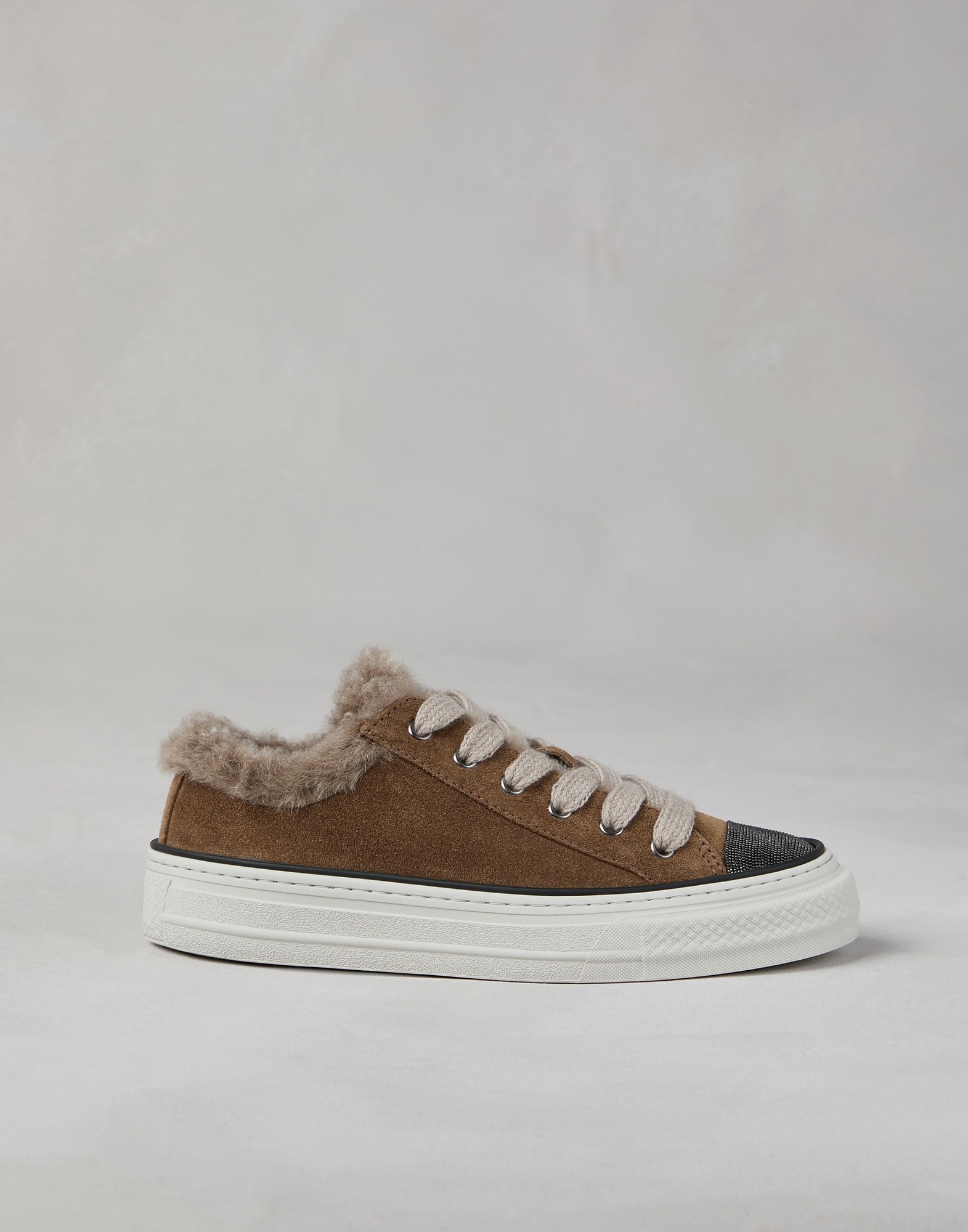 Suede sneakers with shearling lining and precious toe - 5