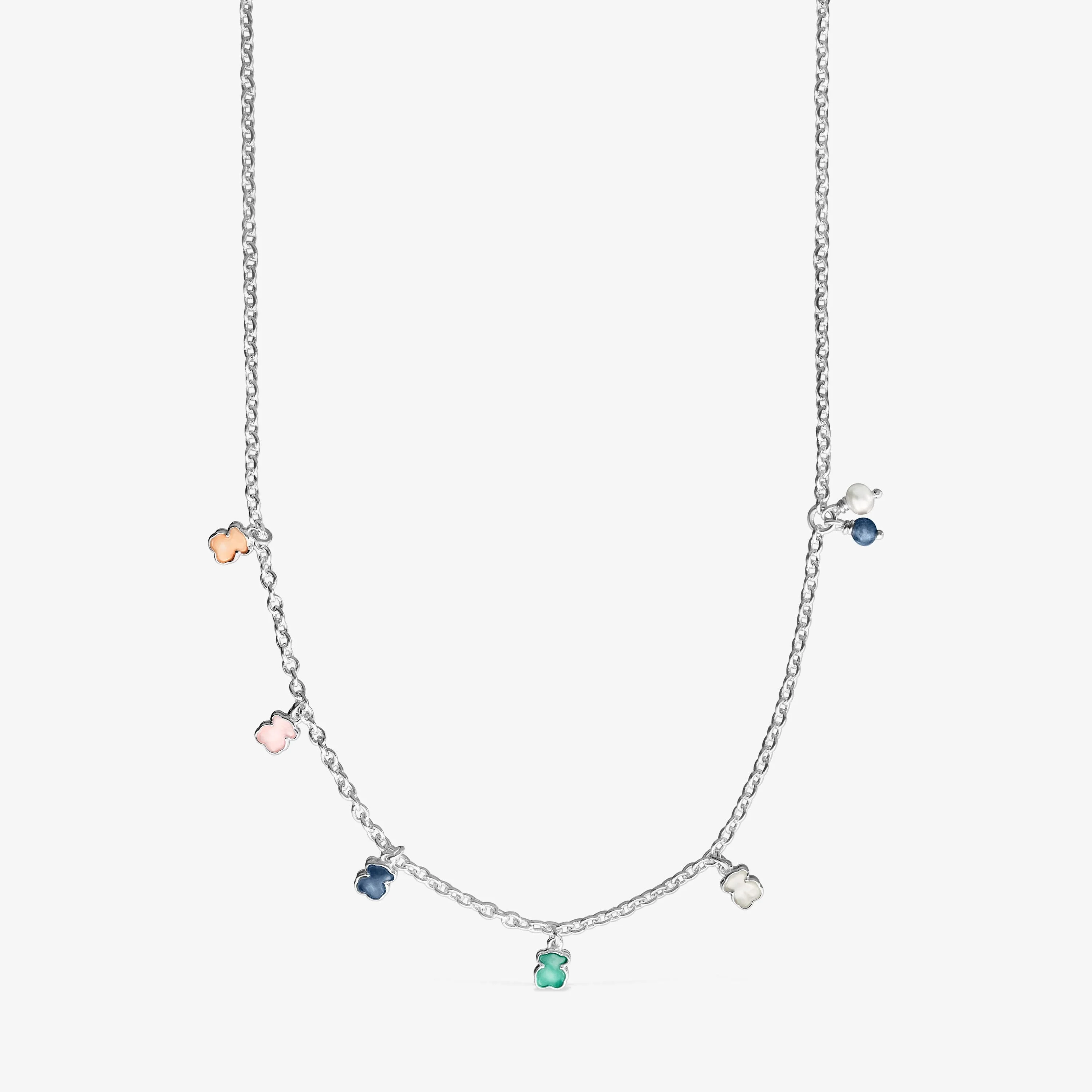 Mini Color Necklace in Silver with Gemstones and Pearl - 1