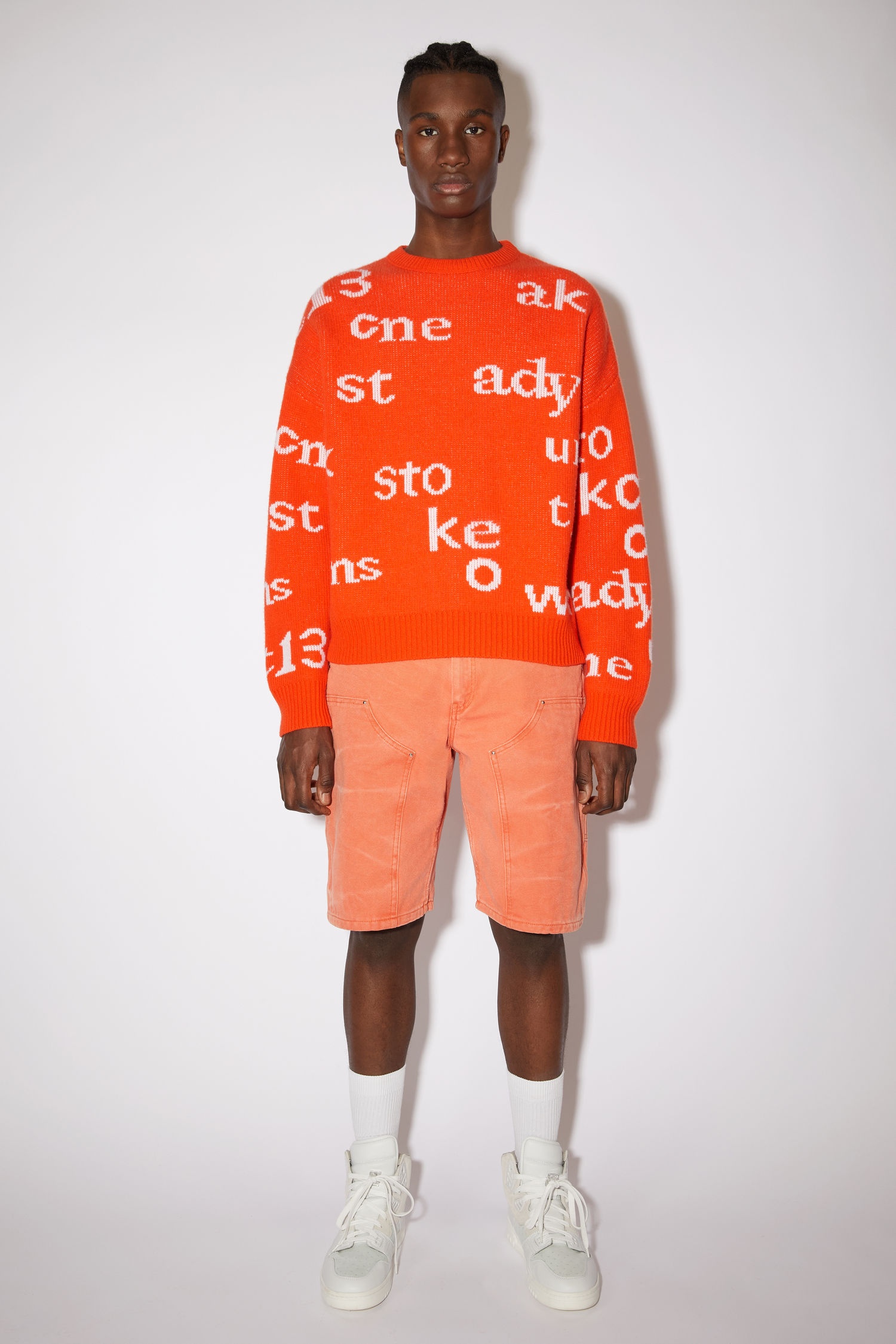 Crew neck sweater - Mandarin Orange/White - 2