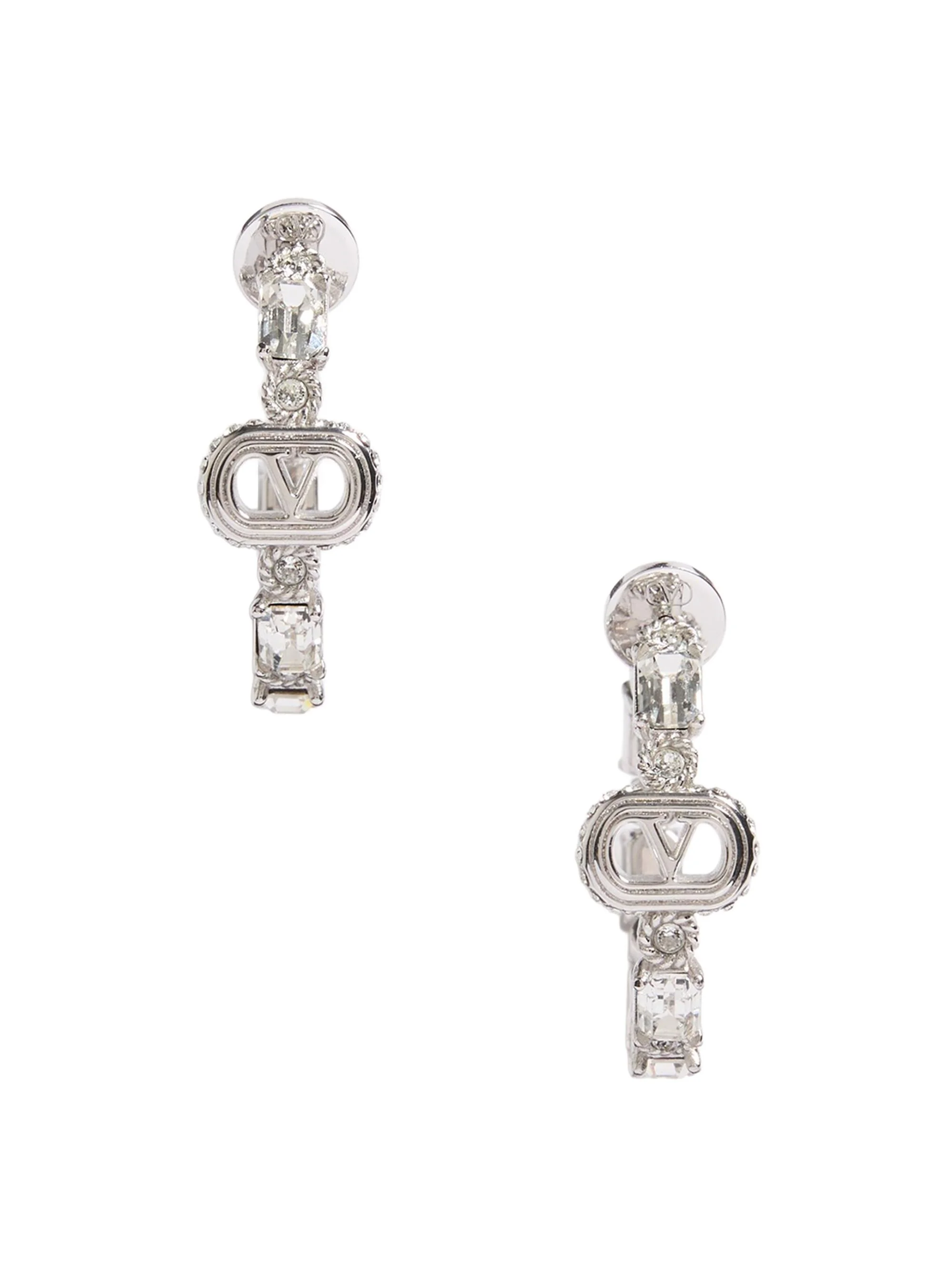 Women's Oval Metal Earrings with Swarovski Crystals - Rhodium Crystal - 1