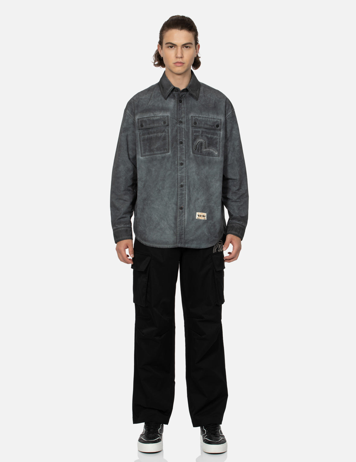 WASHED SEAGULL EMBROIDERY LOOSE FIT SHIRT - 10