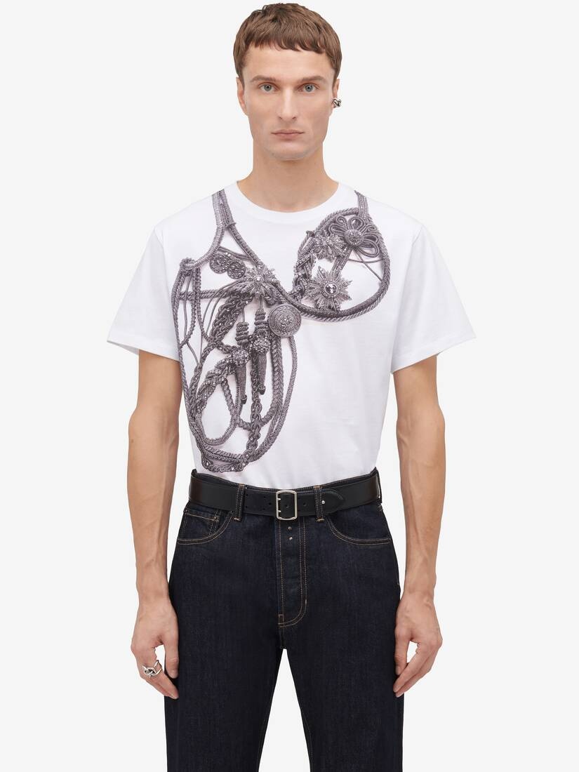 Men's Trompe-l'œil Harness T-shirt in White/grey - 5