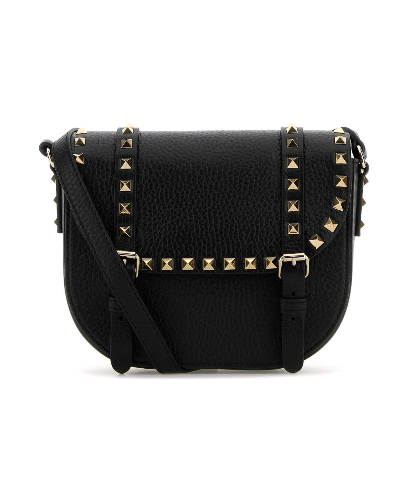 Black Leather Rockstud Crossbody Bag - 2