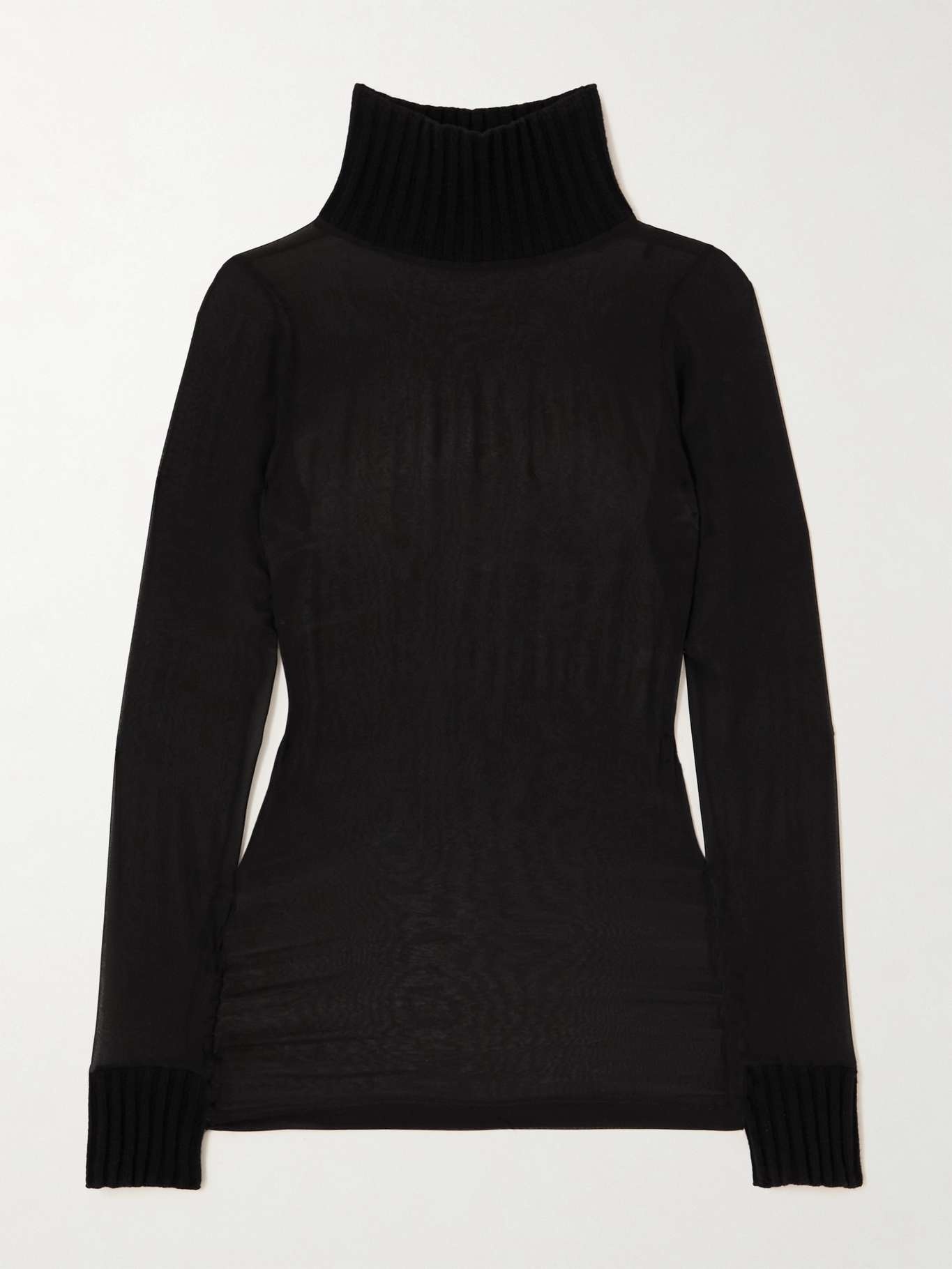 Mesh and ribbed-knit turtleneck sweater - 1