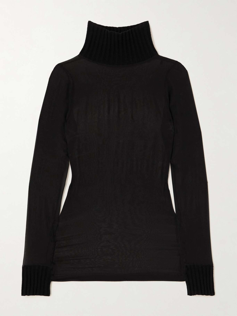 Mesh and ribbed-knit turtleneck sweater 1