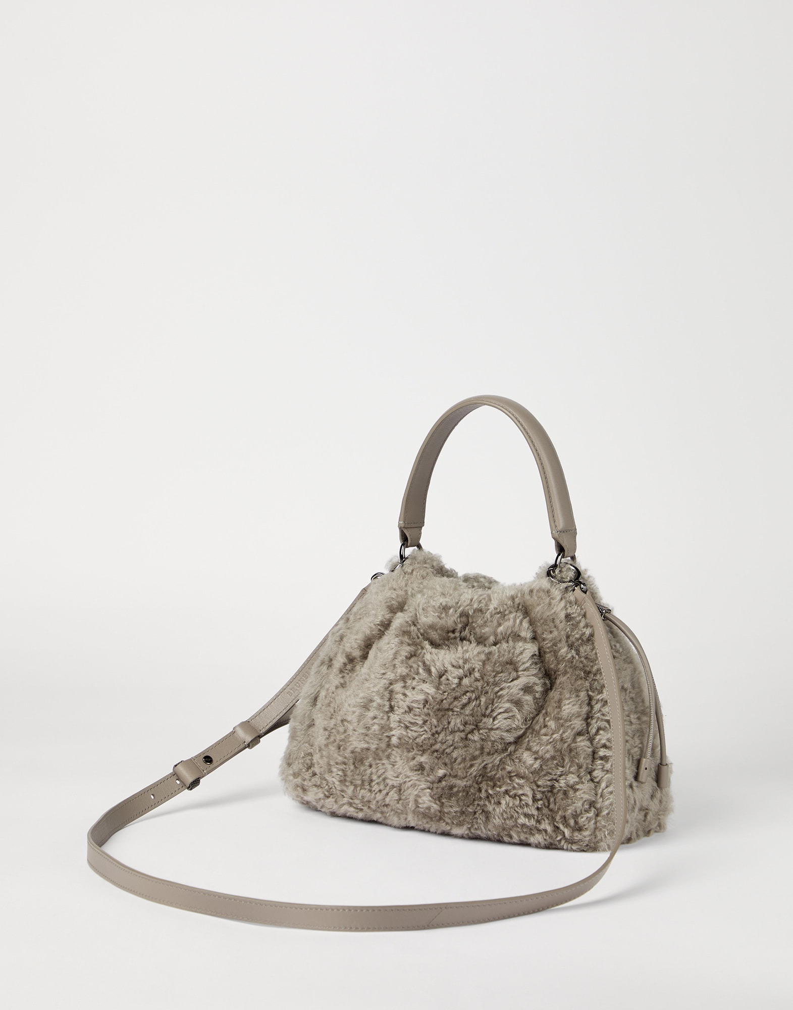 Mellow small bucket bag in fuzzy shearling with precious chain - 2