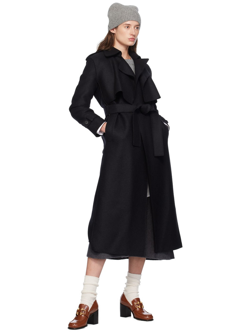 Harris Wharf London Black Pressed Wool Trench Coat outlook