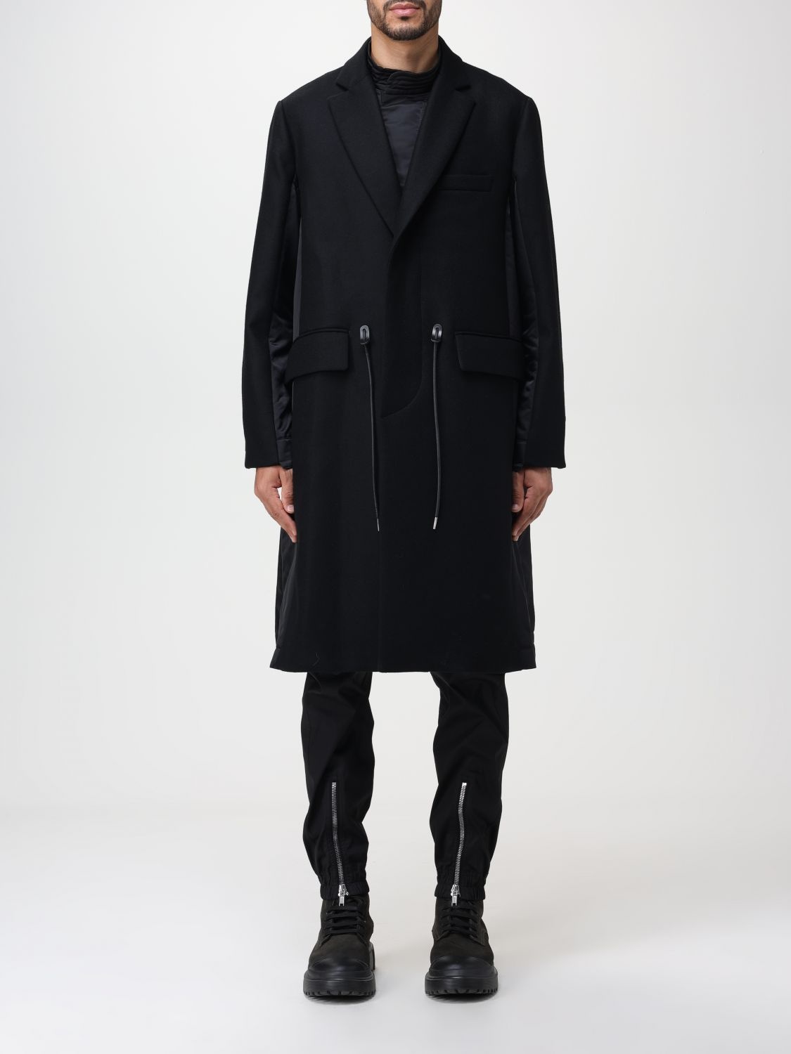 sacai drawstring wool trench coat - Grey