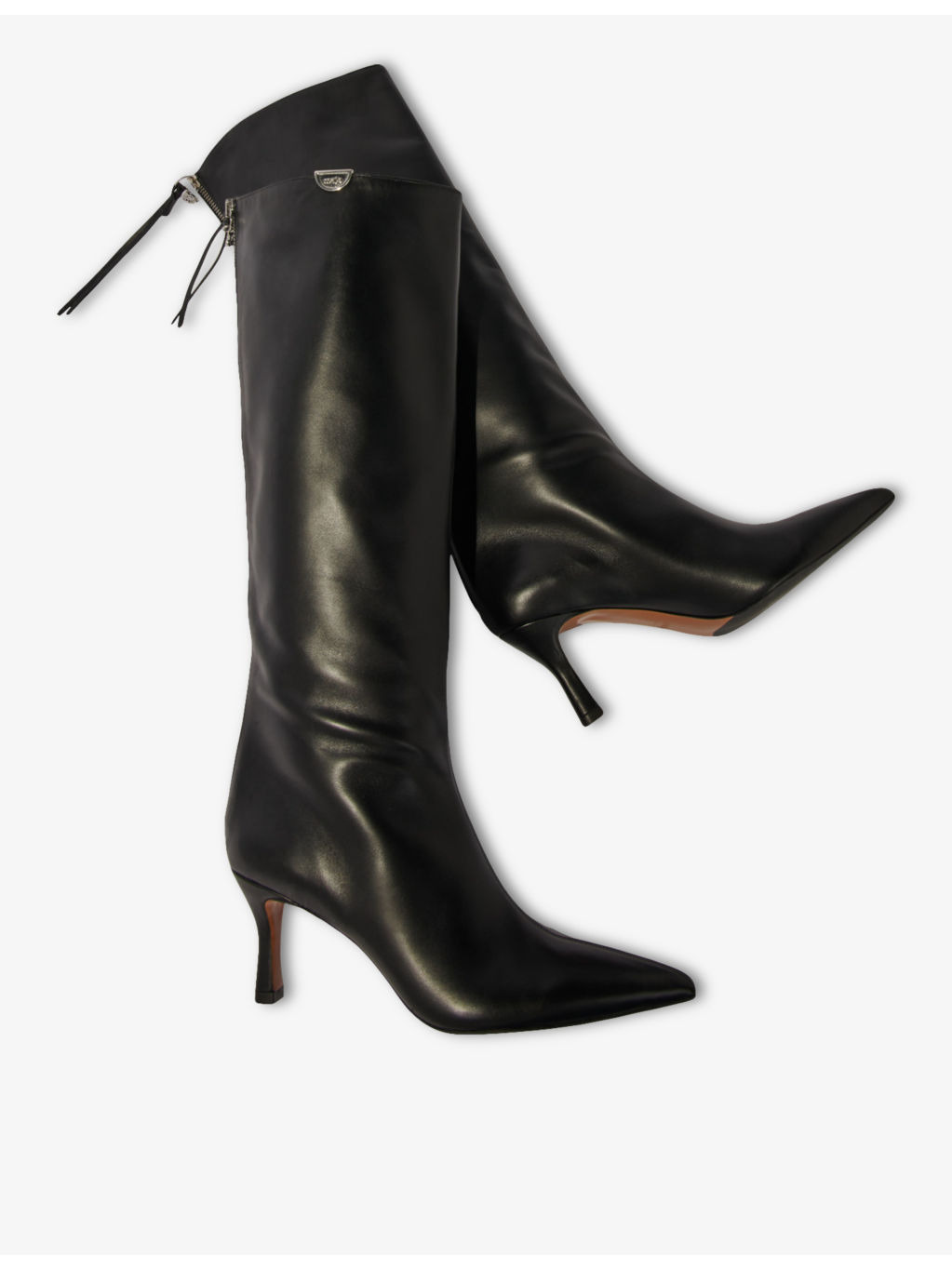 Logo-charm heeled leather knee-high boots - 3