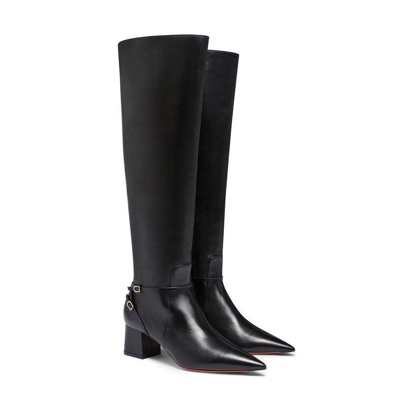 Women's black leather mid-heel boot 3