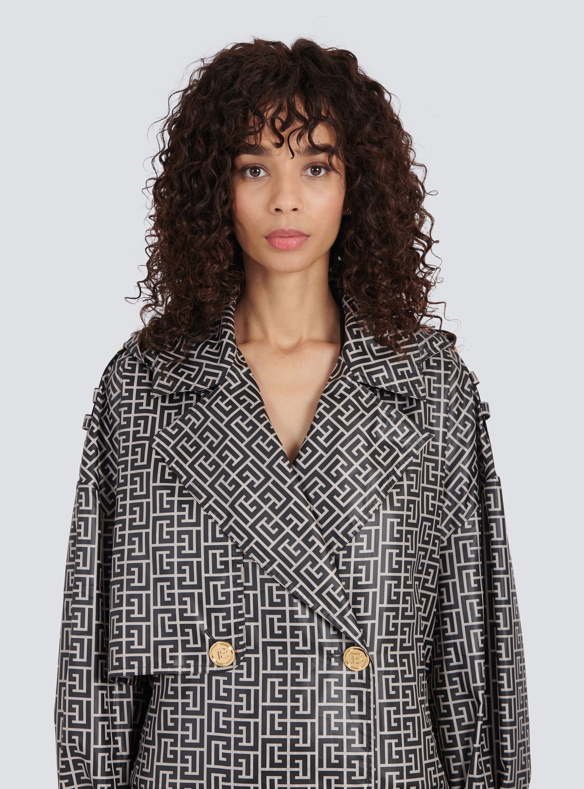 Balmain print monogram trench coat - 7