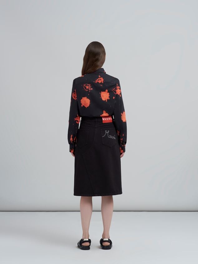 SUNFLOWER PRINT BULL DENIM MIDI SKIRT - 3