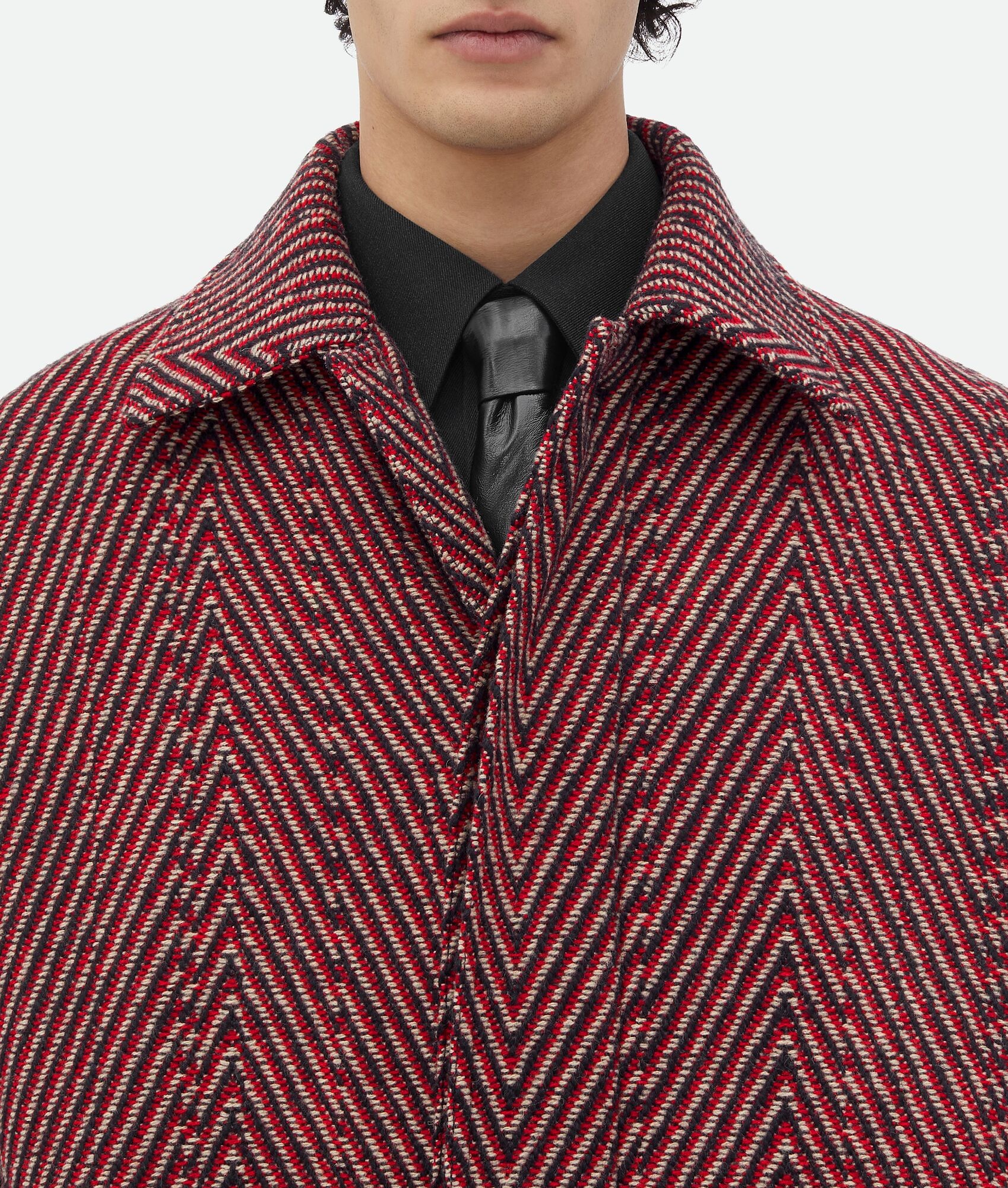 Irregular Wool Chevron Cape Coat - 5