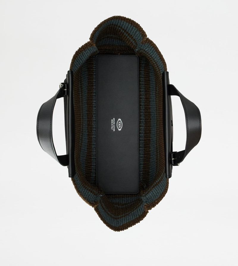 SHOPPING BAG IN CORD AND LEATHER MEDIUM - BLACK, BROWN, BLUE 3