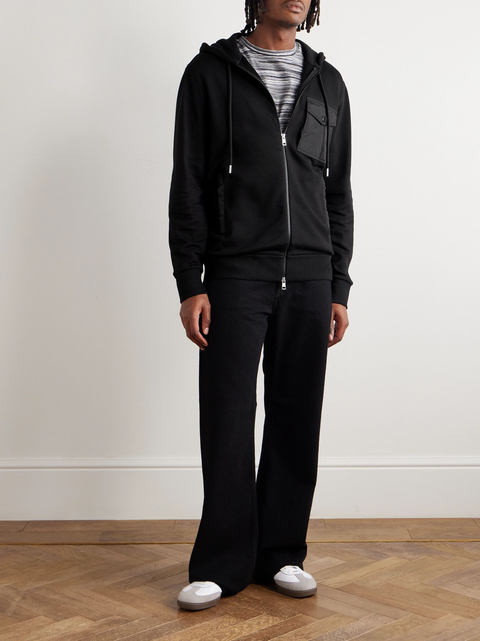 Shell-Trimmed Cotton-Blend Jersey Zip-Up Hoodie Black - 2