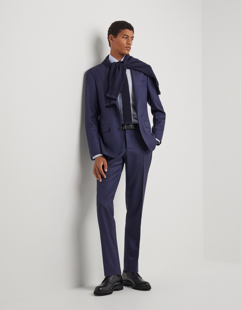 LIGHT BLUE DENIM-EFFECT WOOL REGULAR-FIT SUIT 135