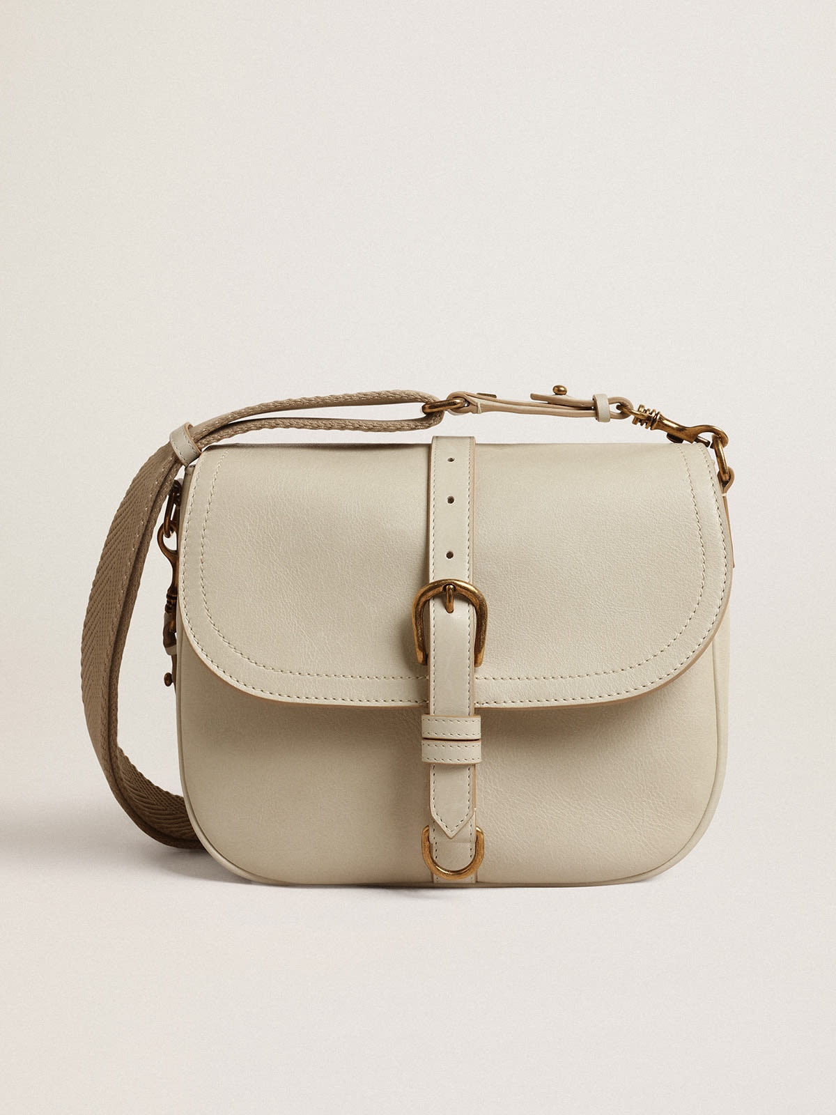 Medium Sally Bag in porcelain leather with buckle and contrasting shoulder strap - 1