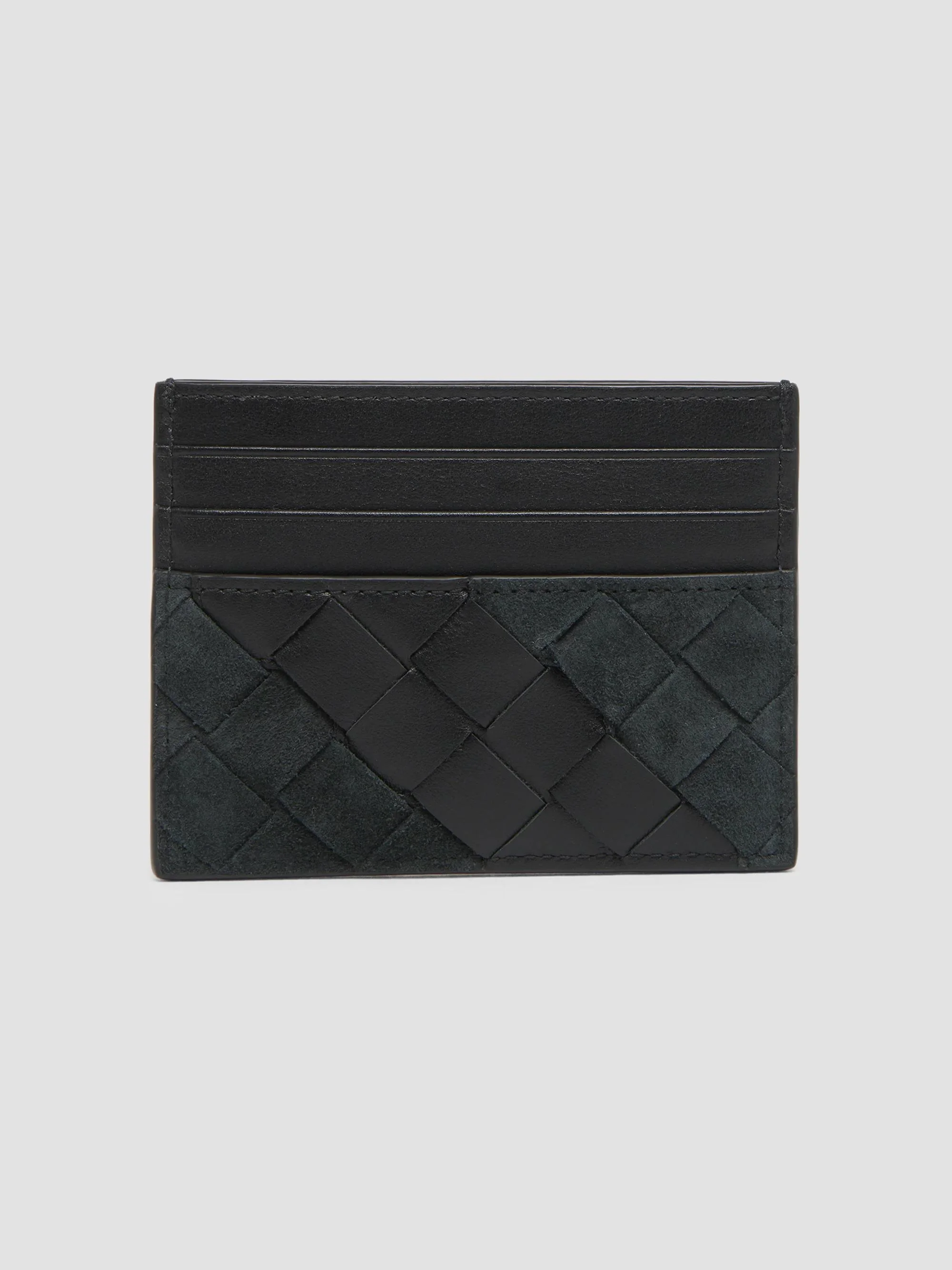Men's Intrecciato Suede & Leather Card Holder - Black Silver - 1