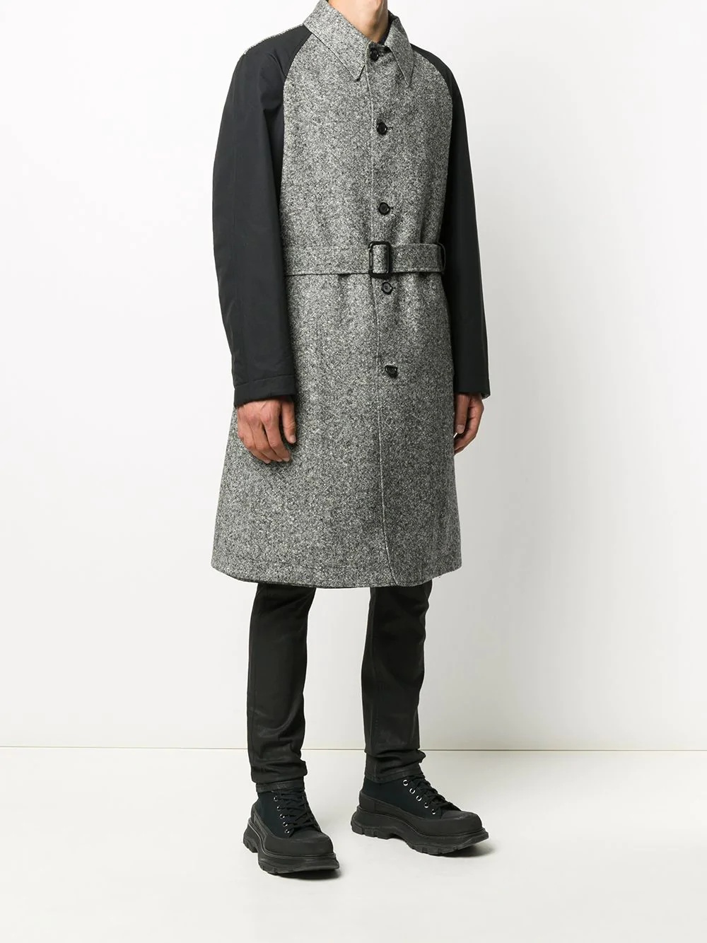 contrast-sleeve single-breasted coat - 3