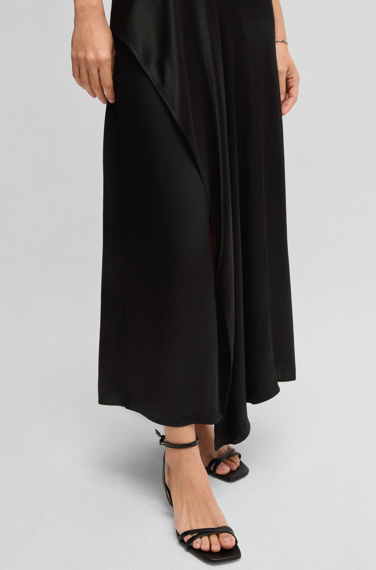 SATEEN DRESS WITH WATERFALL DETAIL - 6