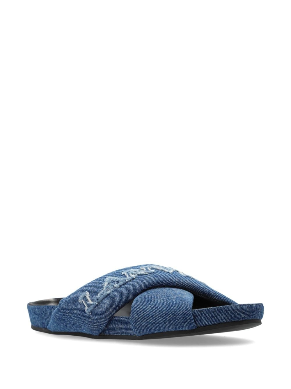 logo-embroidered crossover denim slides - 2
