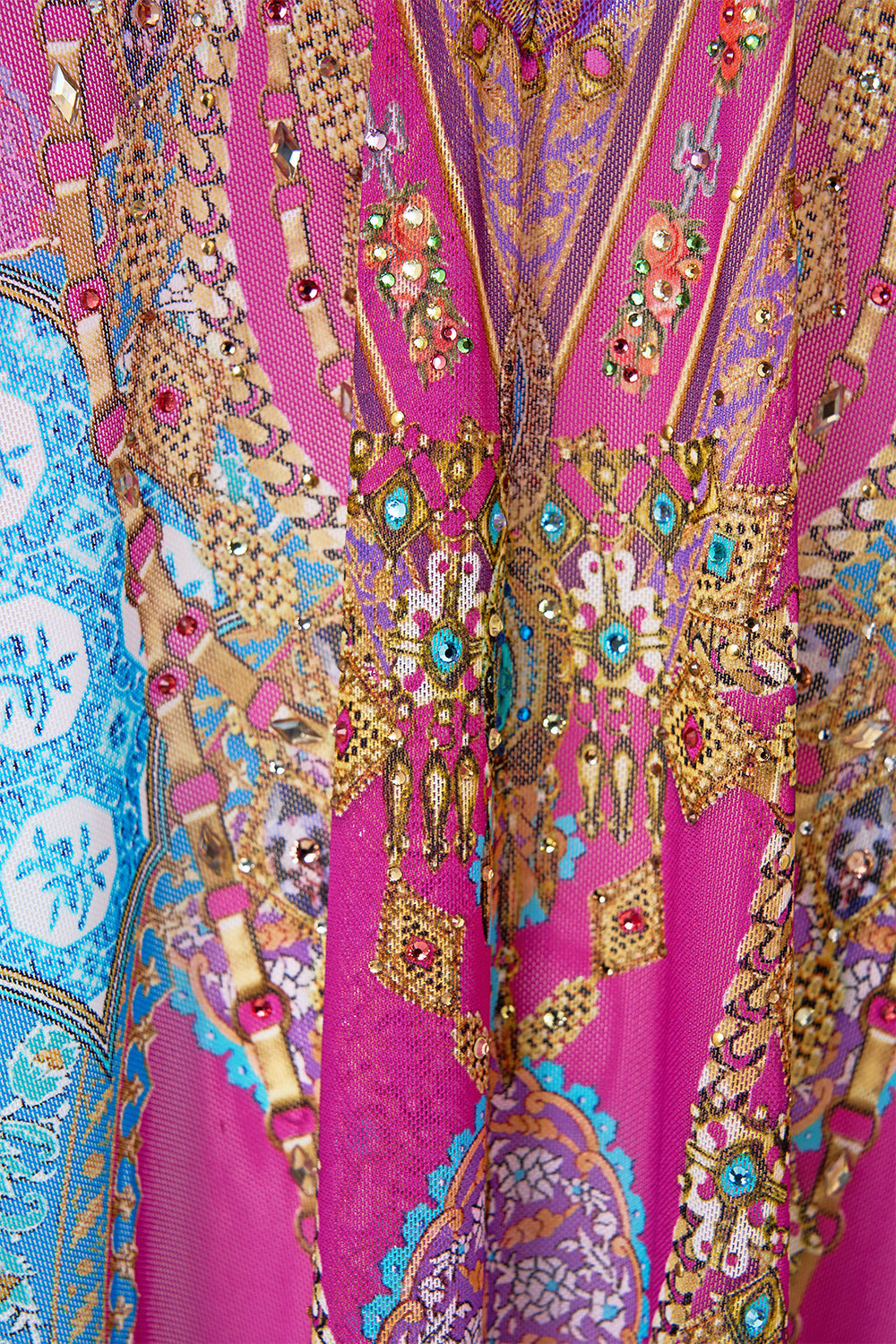 LONG V NECK KAFTAN WITH RING FRONT TRIM - 7