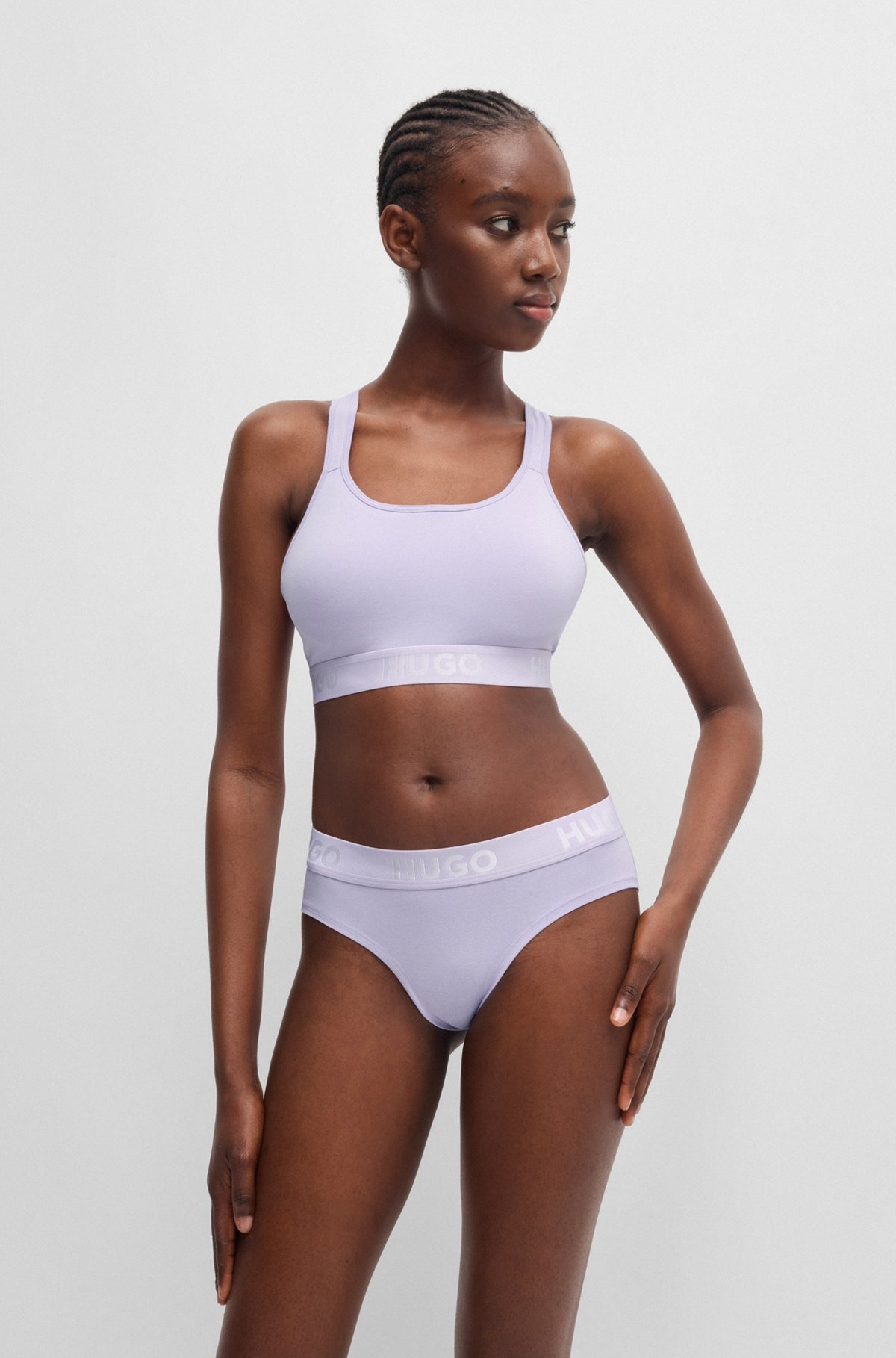 CROSSED-BACK BRALETTE IN STRETCH COTTON WITH LOGO BAND - 2