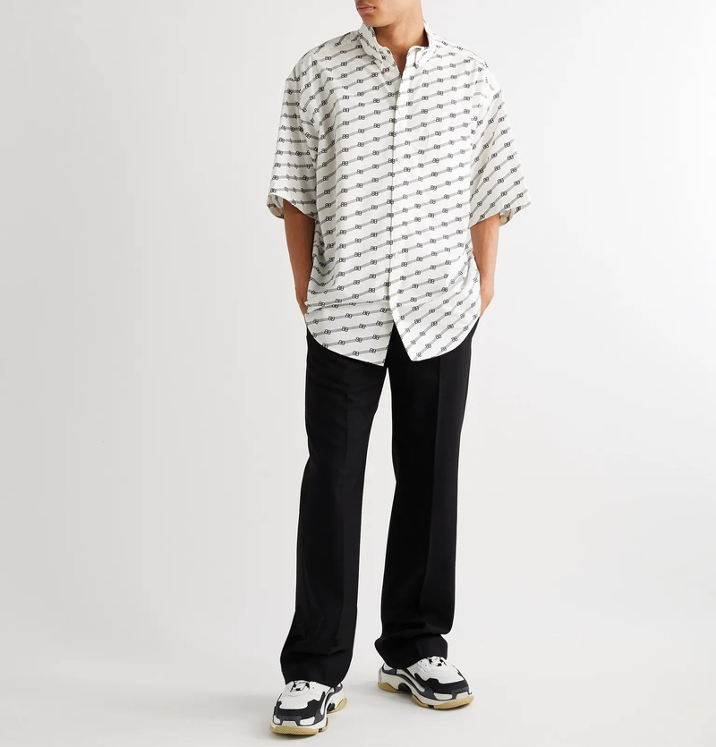 BALENCIAGA Oversized Button-Down Collar Logo-Print Cotton-Poplin Shirt outlook