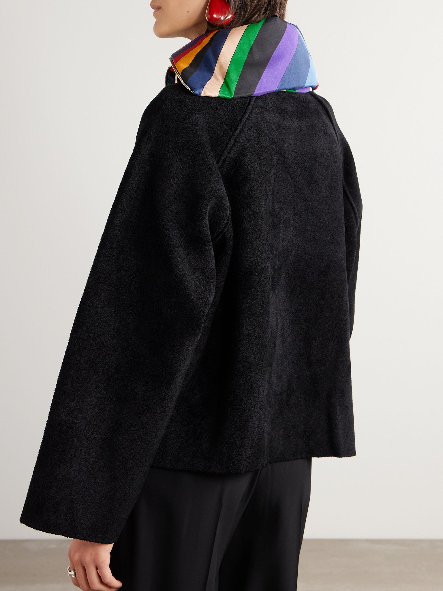 Silk-satin trimmed wool-blend fleece half-zip sweater Black - 3