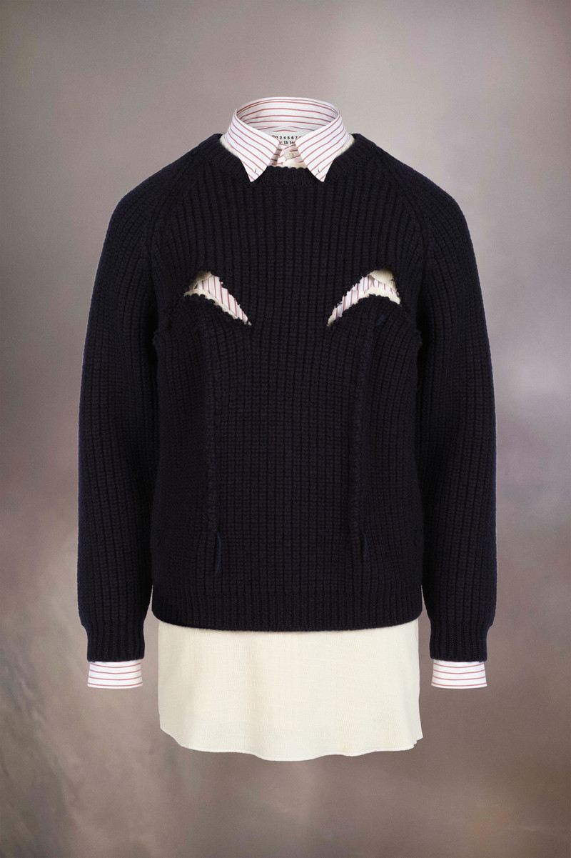 Twill pinstripe shirt sweater - 1