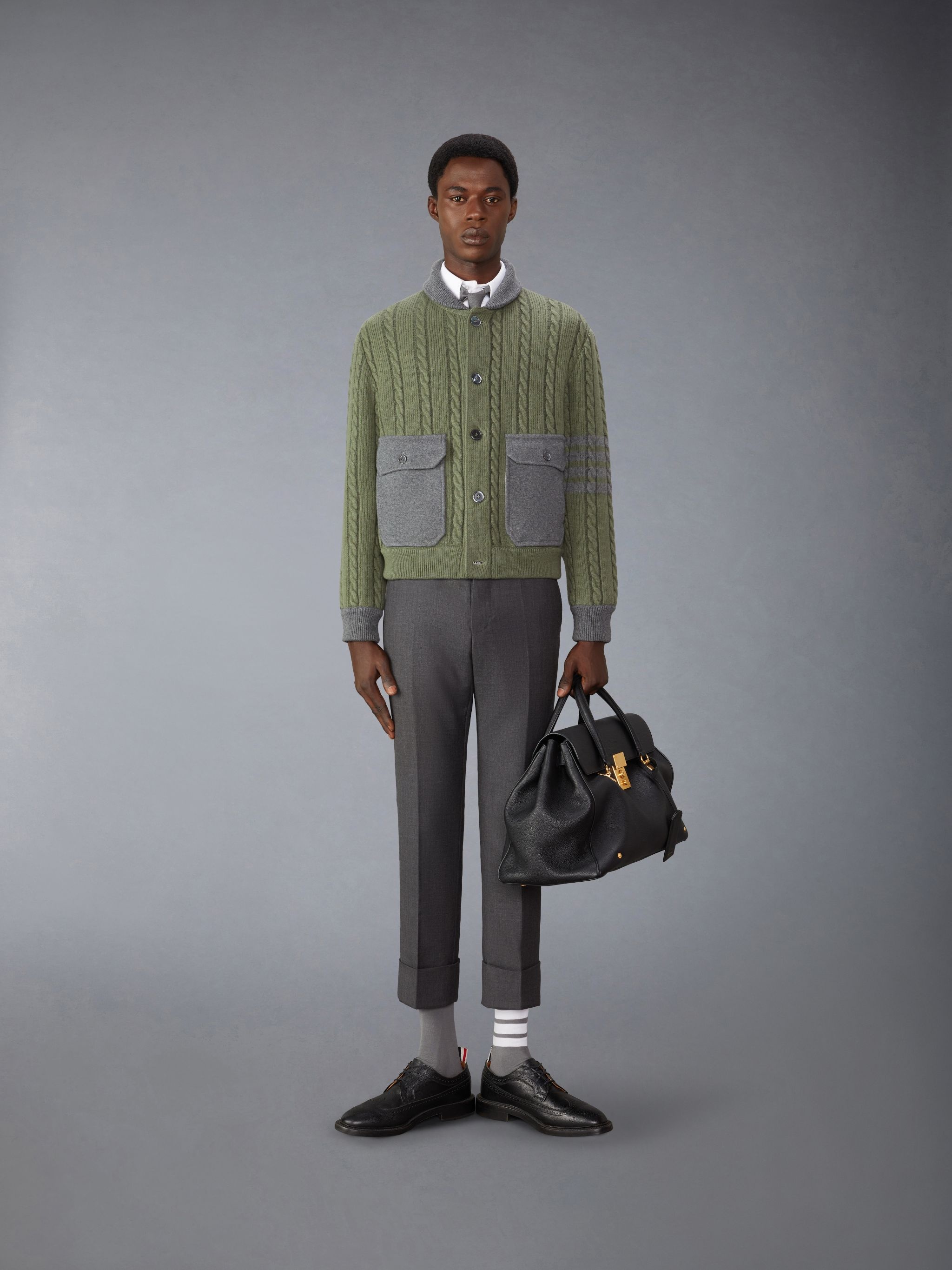 Merino Wool and Cotton Cable Bomber Jacket - 3