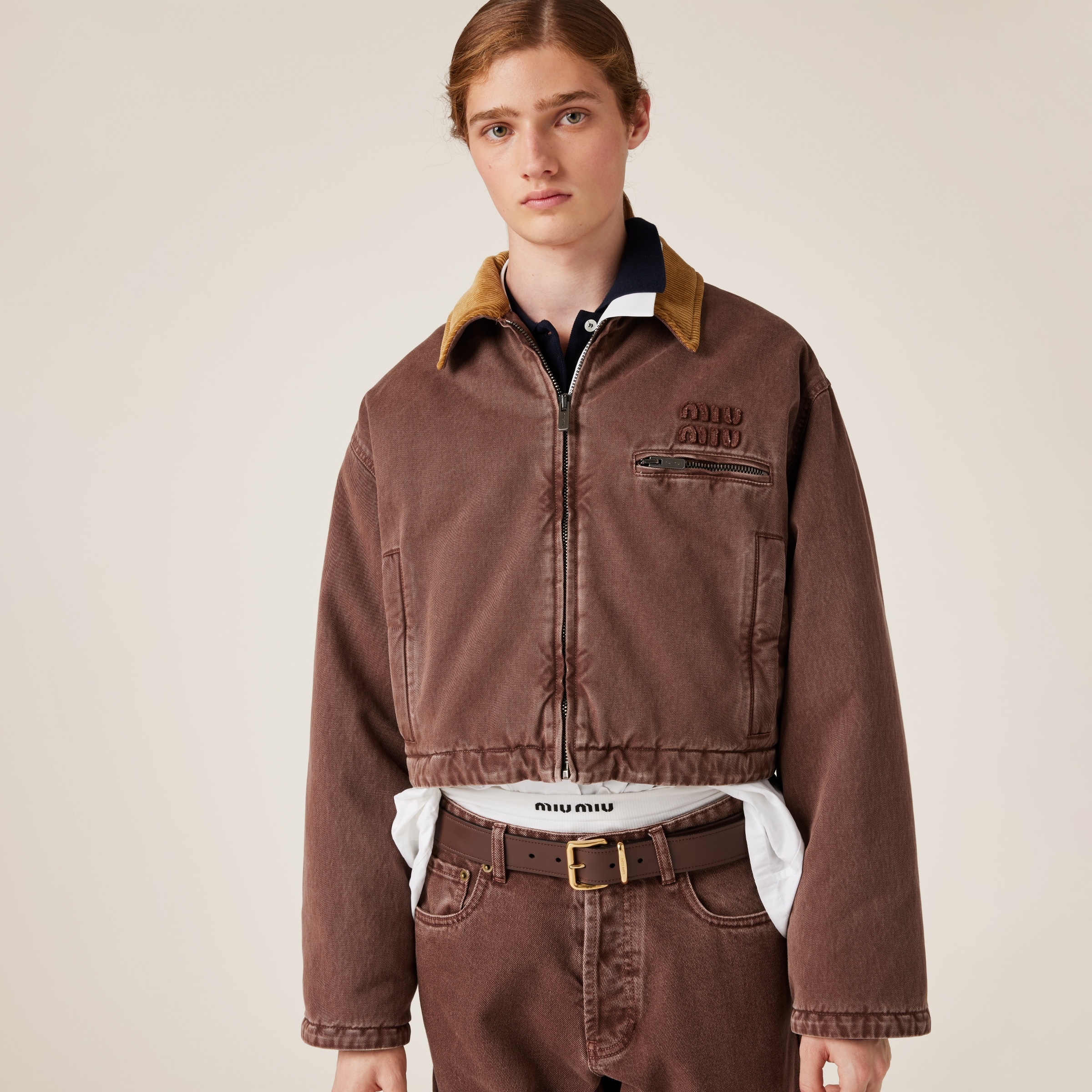Gabardine blouson jacket with velvet collar - 2