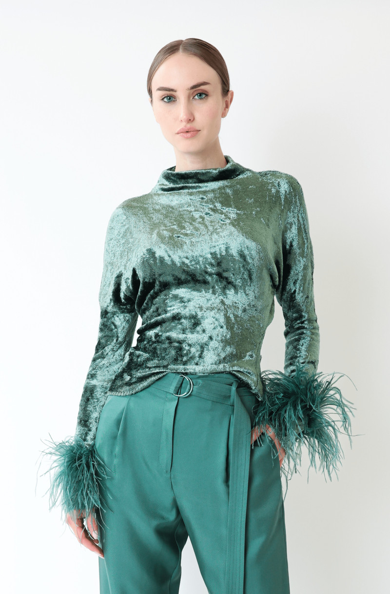 LAPOINTE Velvet Dolman Top With Feathers outlook