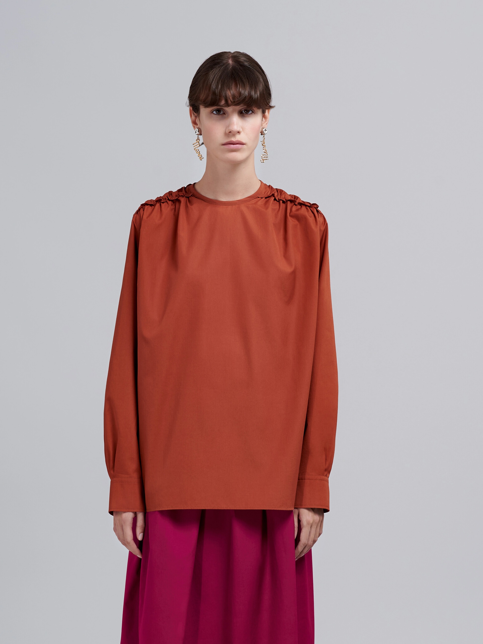 BROWN COTTON POPLIN SHIRT - 2