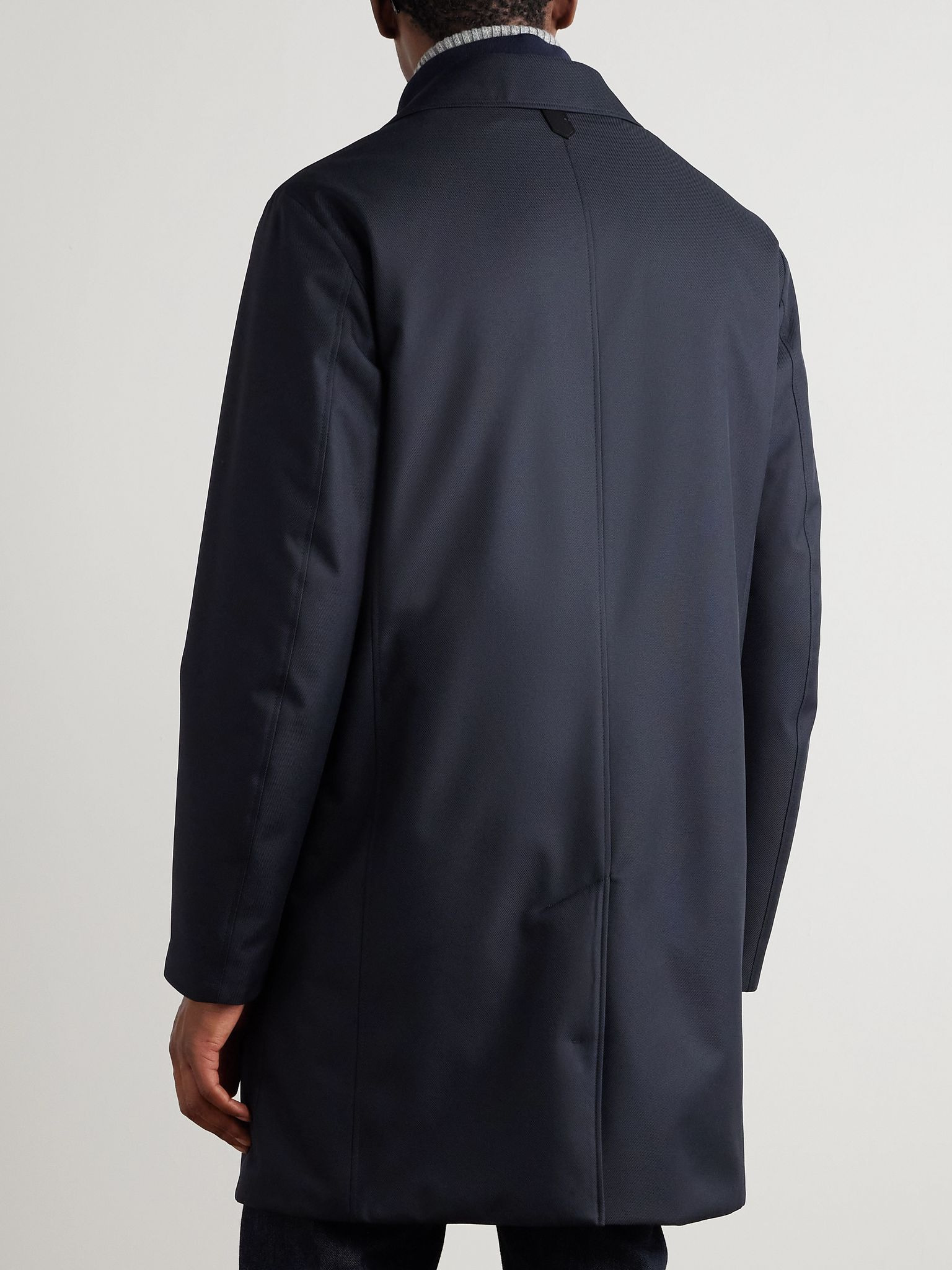 Leather-Trimmed Shell Overcoat Navy - 3