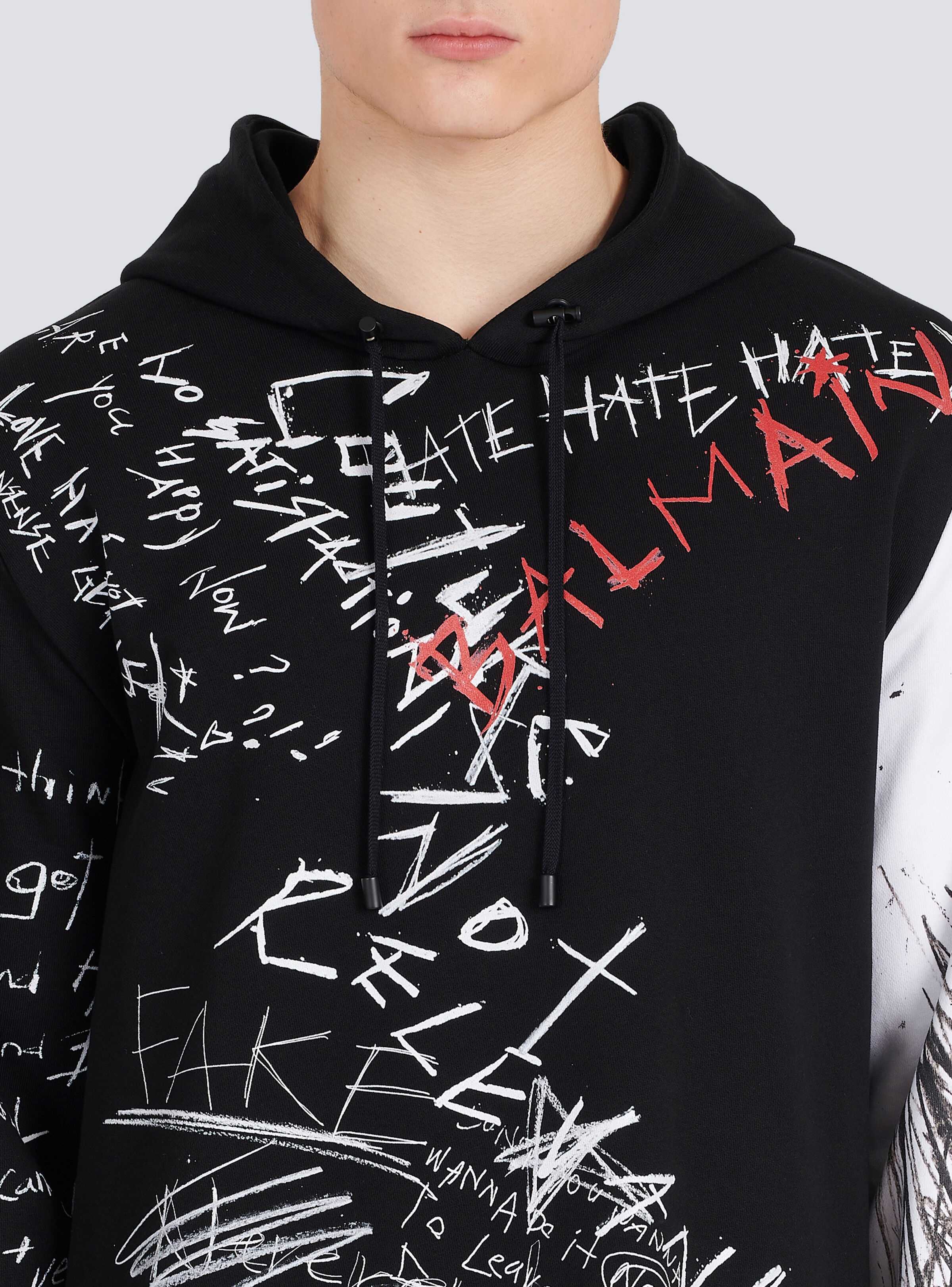 Hooded cotton sweatshirt with graffiti Balmain logo print - 7