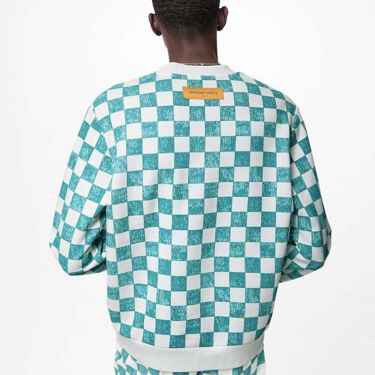 LOUIS VUITTON FW21 Grid Round Neck Long Sleeves Couple Style Blue White Colorblock 1A99VC - 4