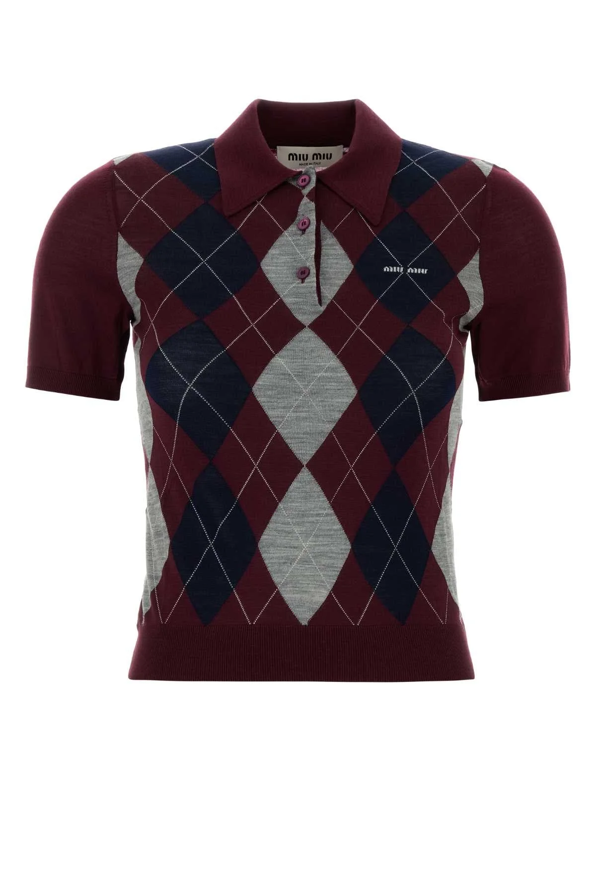 Miu Miu Women Burgundy Wool Polo Shirt - 1