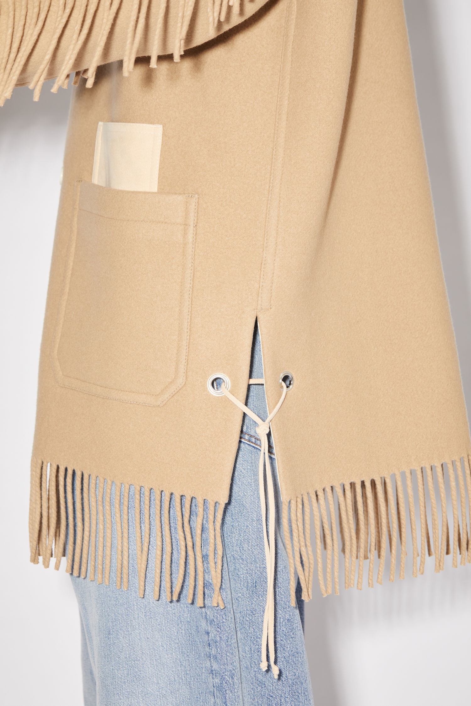 Fringed blanket coat - Beige - 6