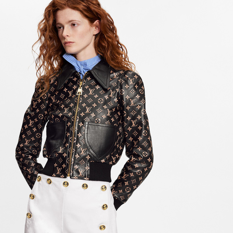 Embossed Monogram Leather Bomber Jacket 3