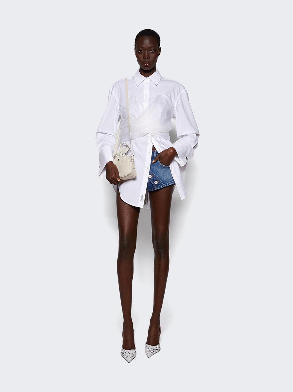 Long Draped Shirt With Zip On Back White - 5