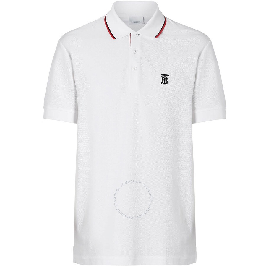 Burberry Men's White Icon Stripe Placket Cotton Pique Polo Shirt - 5