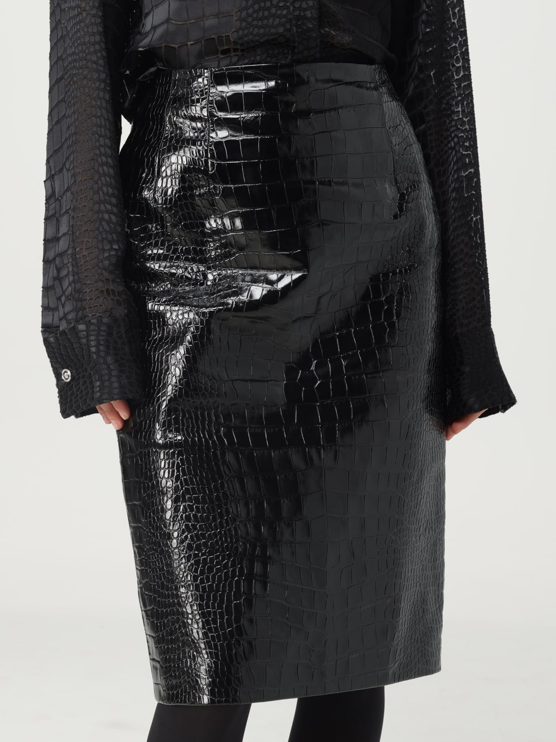 Versace Women Black Leather Skirt - 5