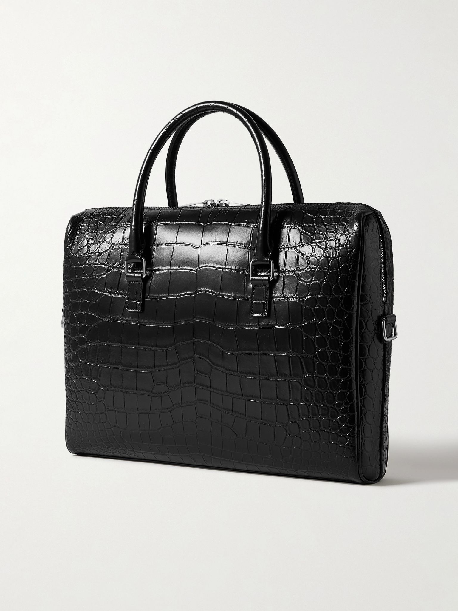 Croc-Effect Leather Briefcase Black - 3
