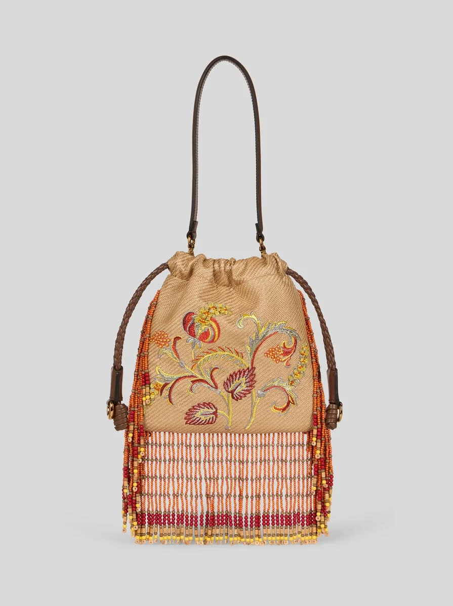 SMALL RAFFIA KALISPERA BAG WITH EMBROIDERY AND FRINGING - 1