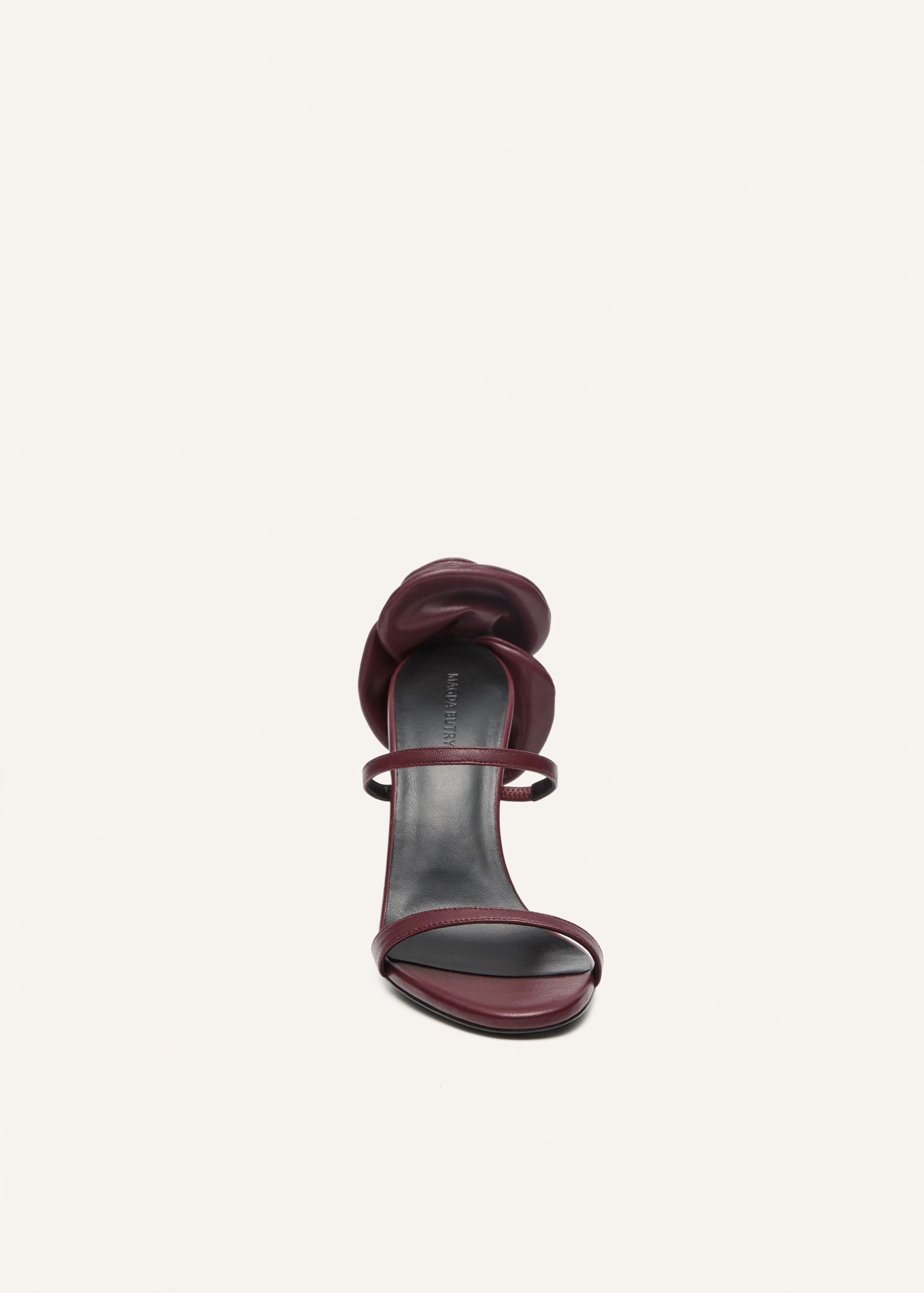 Flower heel leather sandals in burgundy - 3