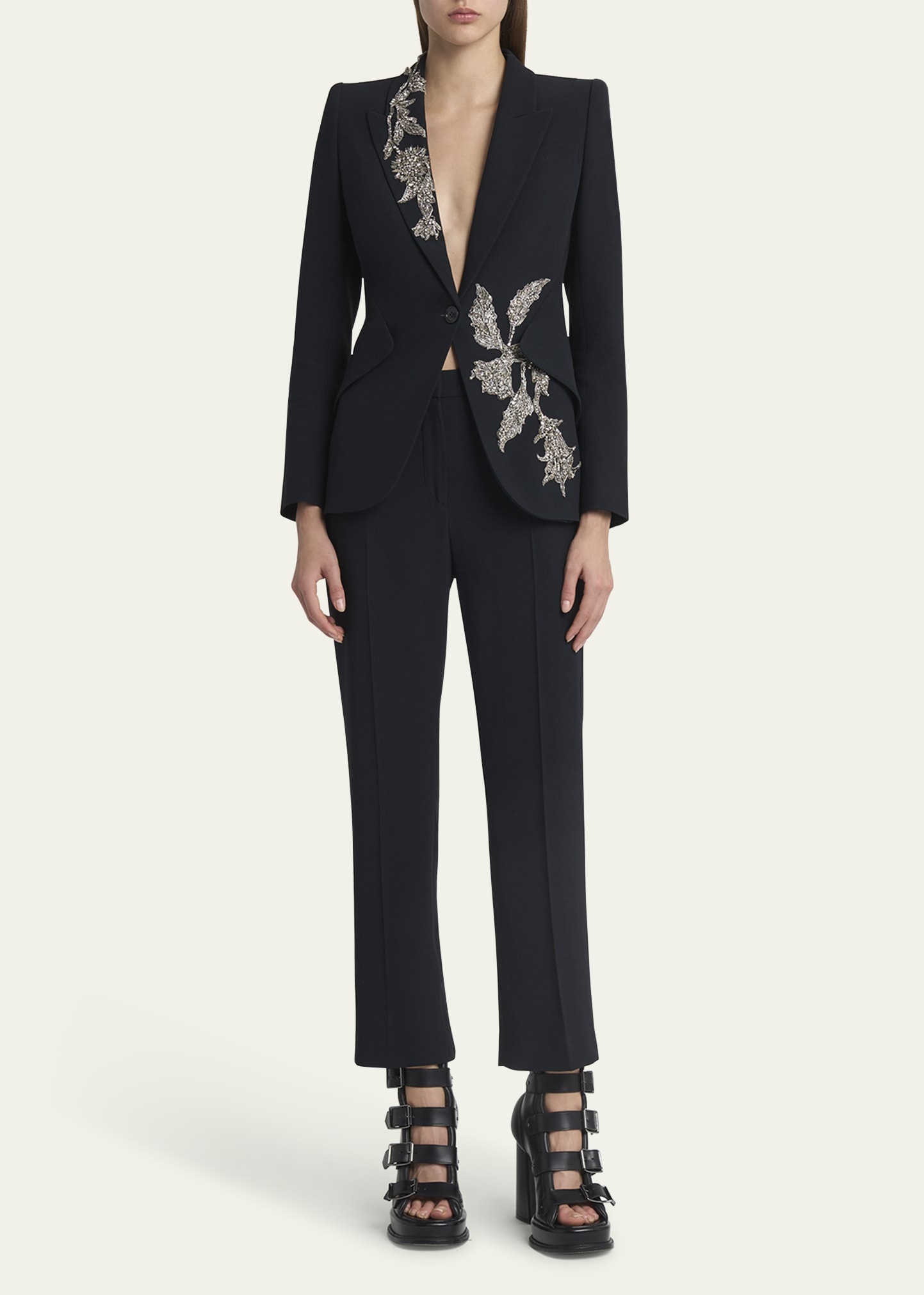 Floral Crystal One-Button Crepe Blazer - 2