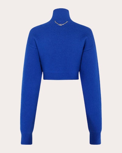 Chain-Embellished Cropped Brushed-Wool Sweater - 2