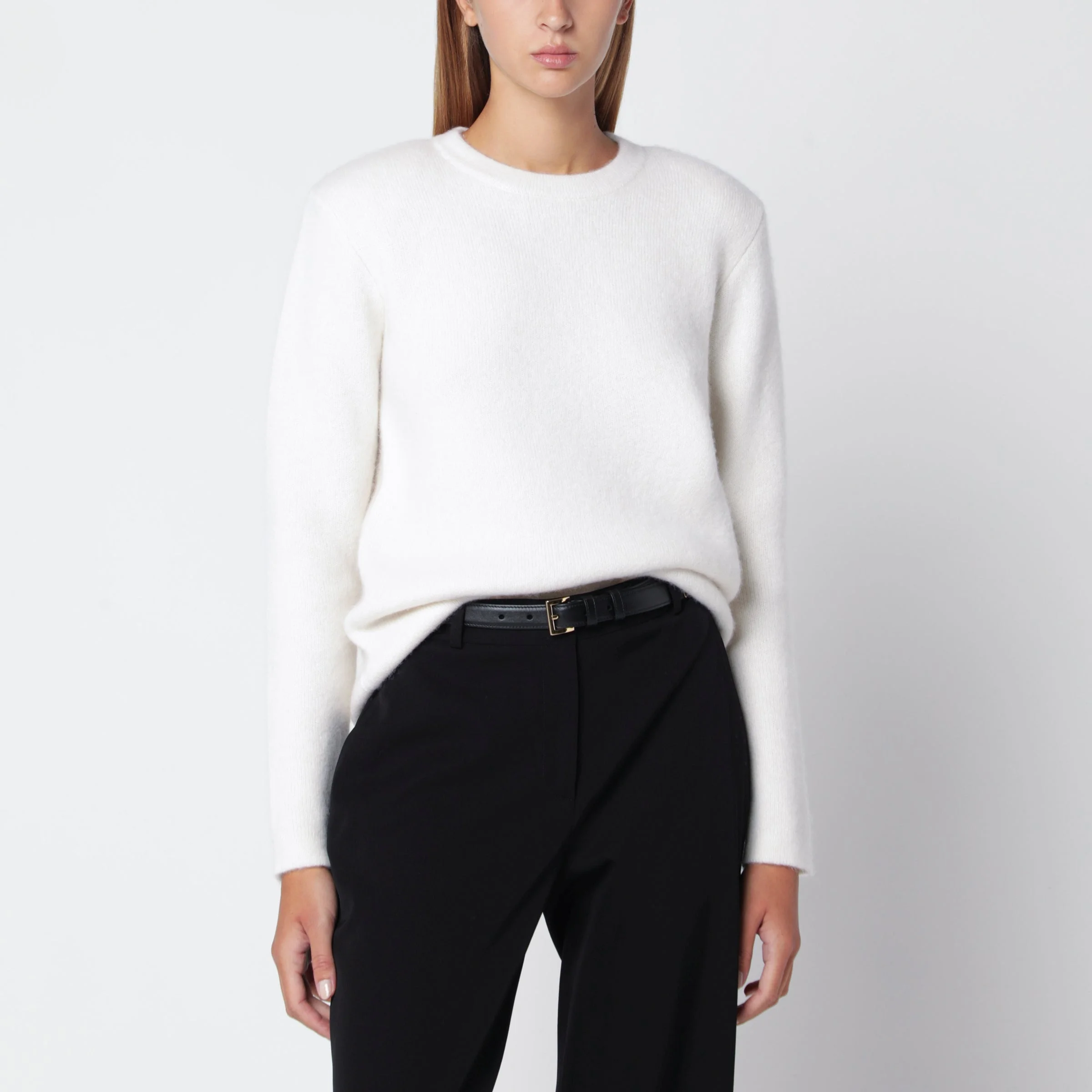 Ecru crew-neck sweater in silk and cashmere blend - 1