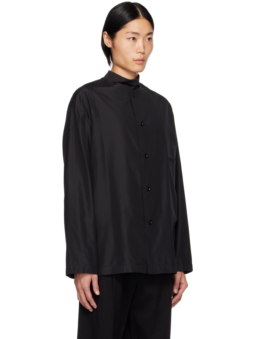 Black Collarless Shirt - 2